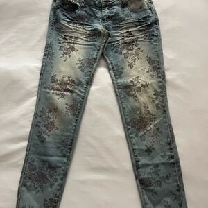 Floral Patterned Blue Jeans